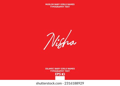 Arabic Girl Name Nisha Text Lettering Vector Sign