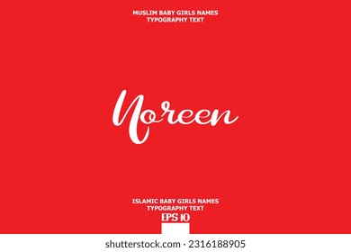 Arabic Girl Name Noreen Text Lettering Vector Sign