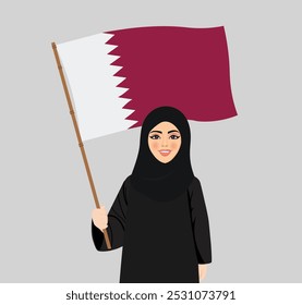 Arabisches Mädchen aus Katar mit der Flagge von Katar