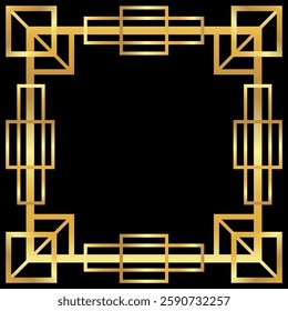 Arabic Gold decorative empty frame on black. Art Deco vintage border for luxury poster, cards, social media, certificates
