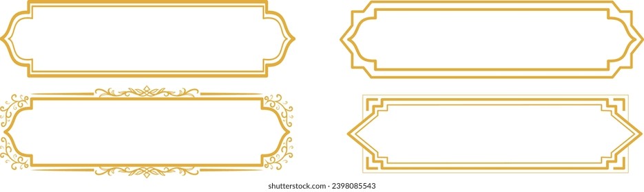 Arabic golden frame with copy space for greeting. Luxury gold arabic islamic Shape. Frame border set with ornamental vector illustration. Isolated on transparent background.