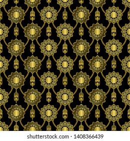 Arabic golden luxury seamless pattern on black background