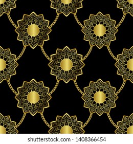 Arabic golden luxury seamless pattern on black background