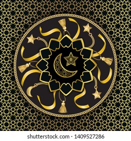 Arabic golden luxury seamless pattern on black background