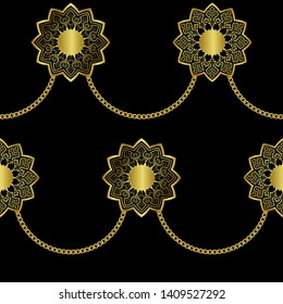 Arabic golden luxury seamless pattern on black background