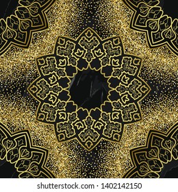 Arabic golden seamless pattern on marble background