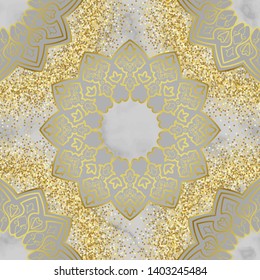 Arabic golden seamless pattern on marble background