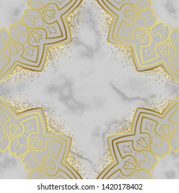 Arabic golden seamless pattern on marble background