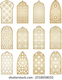 Arabic golden vector arches. Arabian vector ornament. Moroccan arches. Doors and windows templates