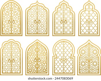 Arabic golden vector arches bundle. Arabian ornament. Doors and windows templates for design