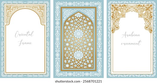 Arabic golden vector frame bundle. Arabian ornament. Border templates for design