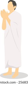 Arabic Hajj Pilgrim Character on White Background. Isolated Vector Illustration.