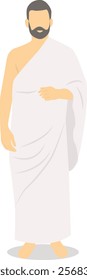 Arabic Hajj Pilgrim Character on White Background. Isolated Vector Illustration.