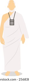 Arabic Hajj Pilgrim Character on White Background. Isolated Vector Illustration.