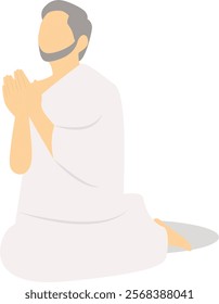 Arabic Hajj Pilgrim Character on White Background. Isolated Vector Illustration.