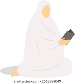 Arabic Hajj Pilgrim Character on White Background. Isolated Vector Illustration.