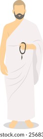 Arabic Hajj Pilgrim Character on White Background. Isolated Vector Illustration.