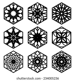 Arabic hexagon ornament set. Vector symbols collection
