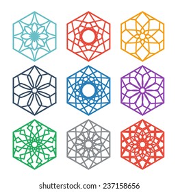 Arabic hexagon ornament set. Vector symbols collection