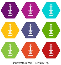 Arabic hookah icon set many color hexahedron isolated on white vector illustration