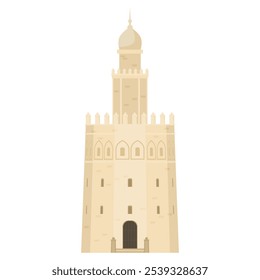 Arabic house authentic historical Muslim tower exterior vector flat illustration. Arabian Islam traditional stone building with dome arch window and entrance Saudi architecture sandstone minaret