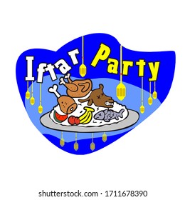 Arabische Illustration der Iftaren Partei. Iftar Party Komposition mit traditionellen Trockenterminen und Coffee Design Vektorillustration Illustration.