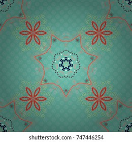 Arabic, Indian religions. Colorful vector Mandala. Oriental motifs. Geometric circle element made in red, green and blue colors. Round Ornament seamless pattern.