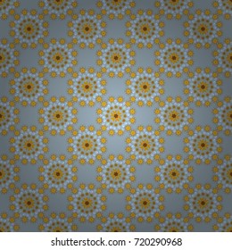 Arabic, Indian religions. Geometric circle element made in blue, yellow and neutral colors. Colorful vector Mandala. Oriental motifs. Round Ornament seamless pattern.
