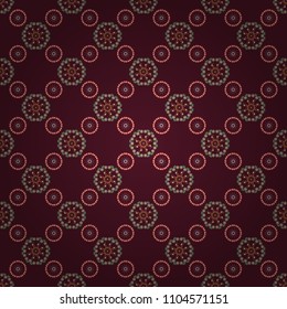 Arabic, Indian religions. Round Ornament seamless pattern. Geometric circle element made in red, brown and beige colors. Oriental motifs. Colorful vector Mandala.