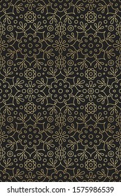 Arabic and indian seamless pattern with mandala, flower and lotus ornament in Oriental motifs golden gradient on black background