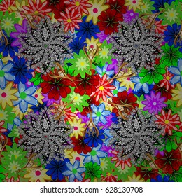 Arabic, indian, turkish and ottoman culture decoration style. Ethnic ornament on colorful background. Hand drawn vector colored Mandala seamless pattern. Magic template of greeting, print, cloth.