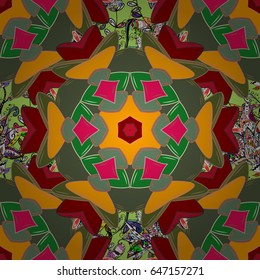 Arabic, indian, turkish and ottoman culture decoration style. Ethnic ornament on doodles background. Hand drawn vector colored Mandala seamless pattern. Magic vintage template of greeting, cloth.