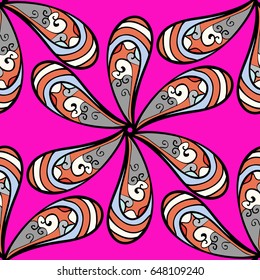 Arabic, indian, turkish and ottoman culture decoration style. Hand drawn vector colored Mandala seamless pattern. Magic vintage template of greeting, print, cloth. Ethnic ornament on blue background.