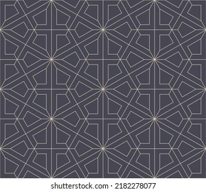 Arabic Intricate Lattice Geometric Outline Seamless Pattern Vector Abstract Background. Graceful Oriental Traditional Ornament Repetitive Wallpaper. Vintage Arab Ornamental Design Endless Illustration