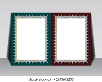 Arabic Islamic Arch Green and Golden Luxury Ornamental Background with Islamic Pattern Frame