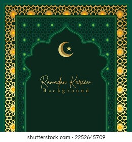 Arabic Islamic Arch Green and Golden Luxury Ornamental Background | Islamic vector background