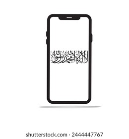  Caligrafía árabe islámica "LA ILAHA ILLALLAH MUHAMMADUR RASULULLAH" que significa inglés 
 "No hay más deidad que Alá. El profeta Mahoma (ﷺ) es su mensajero". EPs mostrados en un smartphone