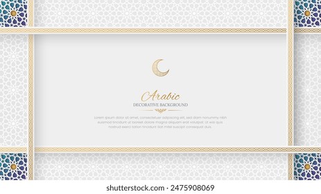 Arabic Islamic decorative white luxury ornamental background with arabesque border and pattern