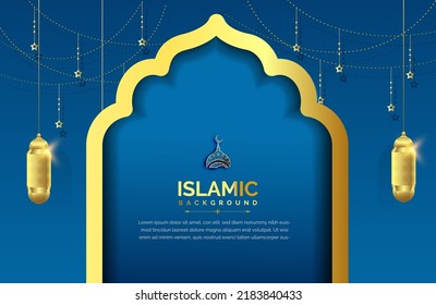 Arabic islamic elegant blue and golden luxury ornamental background 