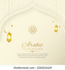 Arabic Islamic Elegant Golden Luxury Background with Islamic Arch and Decorative Lanterns