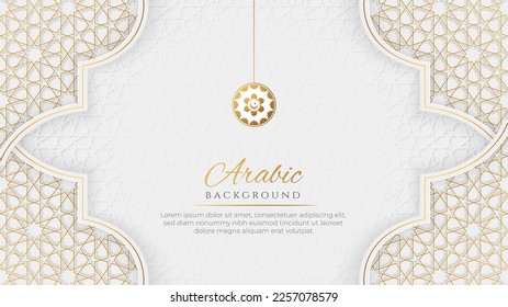 Arabic Islamic Elegant Luxury White and Golden Ornamental Background with Decorative Islamic Pattern