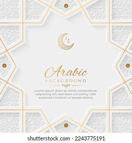 Arabic Islamic Elegant White and Golden Luxury Ornamental Background with Islamic Pattern