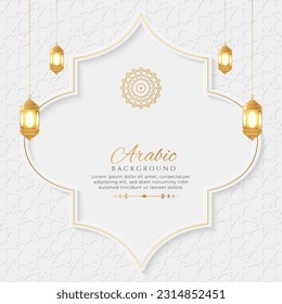 Arabic Islamic Elegant White and Golden Luxury Ornamental Background with Islamic Pattern