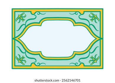 Arabic Islamic frame with Arch shape and arabesque motif. Border Template with copy space for Indian, Arabian, Persian wedding invitations, oriental holidays, banner, Ramadan Kareem, Eid Mubarak. 