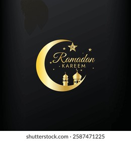Arabic islamic gold logo design,Ramadan kareem design, Mosque icon crescent moon Vector design greeting islamic symbol