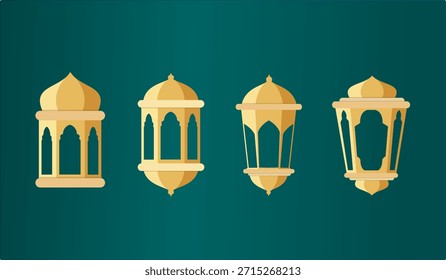 Paquete de Vector de linterna dorada islámica árabe para el fondo del Ramadán, decoración de Eid Mubarak, ornamento colgante de la lámpara, diseño islámico de lujo