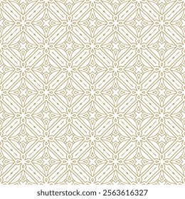 Arabic Islamic Golden luxury seamless vector pattern. Gold Geometric thin line floral or linear flower tile pattern for Wedding invitation card. Art deco texture lattice background