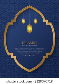 Arabic Islamic Luxury Ornamental Background with Golden Arabic Pattern and decorative lanterns