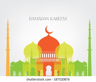 Arabic Islamic Mosque Vector Design; Translation (Ramadan Kareem): Happy Ramadan; Greetings