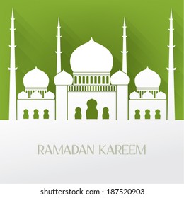 Arabic Islamic Mosque Vector Design; Translation (Ramadan Kareem): Happy Ramadan; Greetings